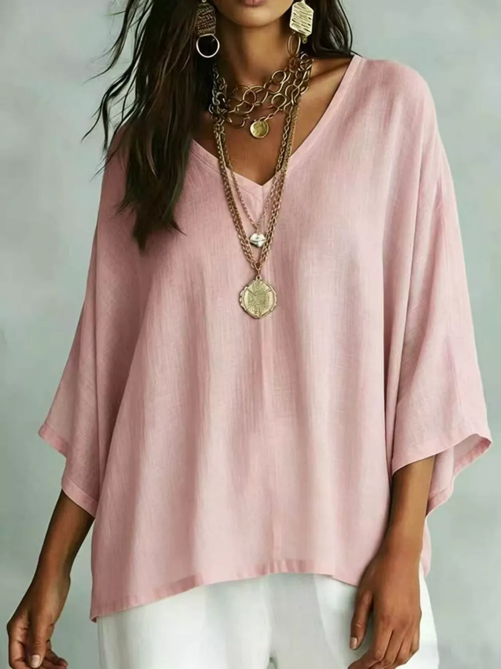 Full Size V-Neck Loose Fit T-Shirt Plus Size, image 9