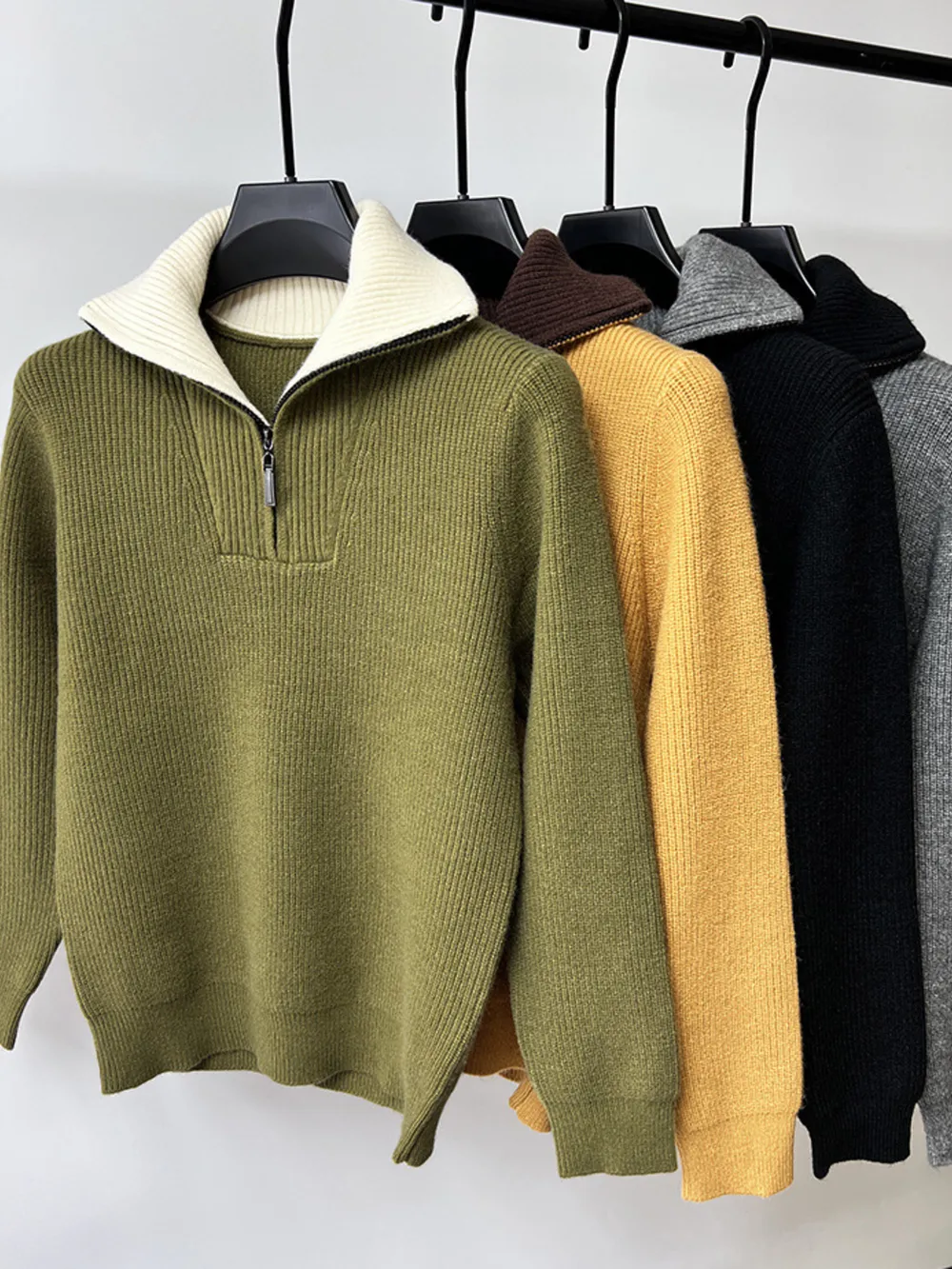 Men's Plus Size Zip Collar Long Sleeve Sweater, image 2