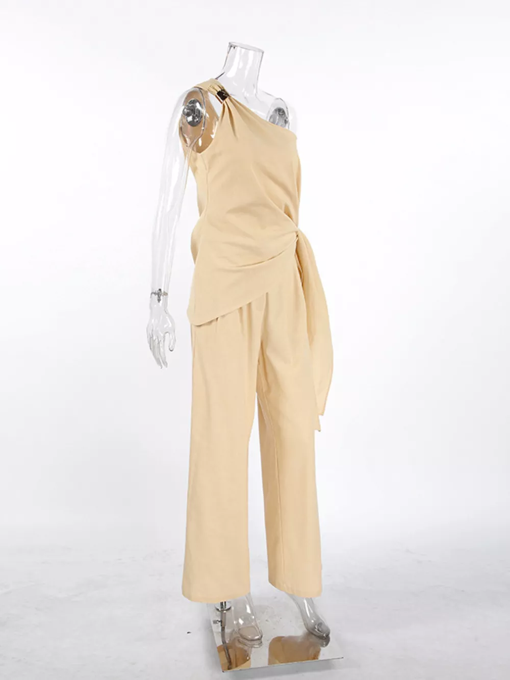 One-Shoulder Tie-Waist Top and Wide-Leg Pants Set, image 9