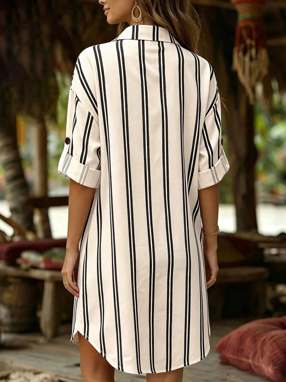 Striped Button-Down Shirt Dress, image 3