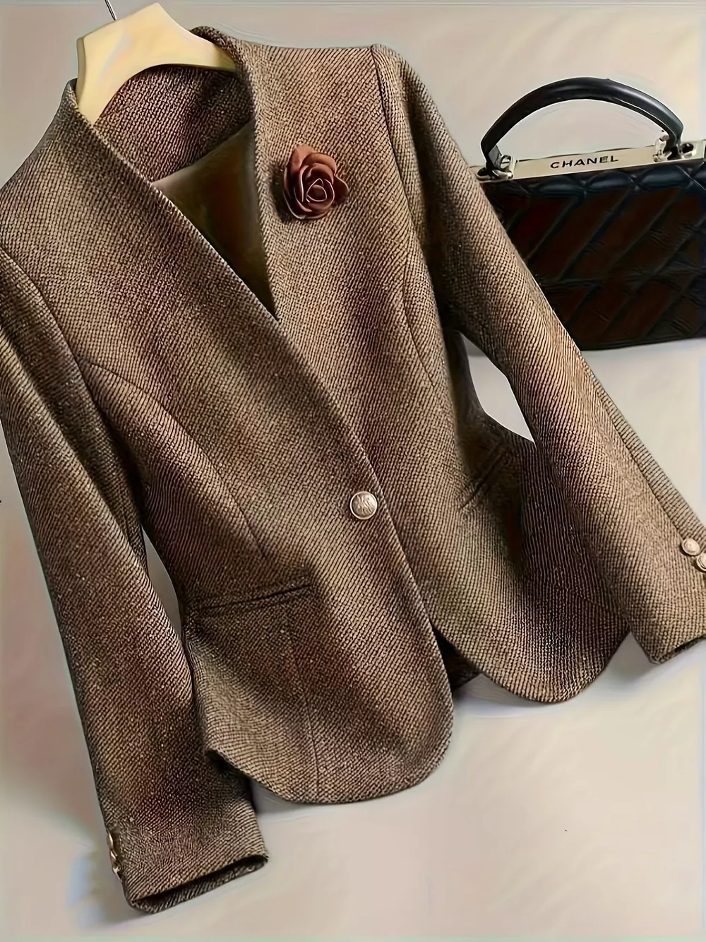 Flower One Button Long Sleeve Blazer