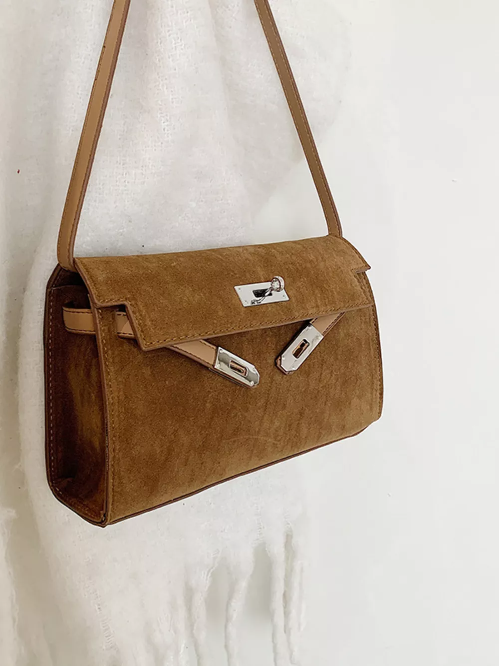 Solid Color Buckle Shoulder Bag, image 11