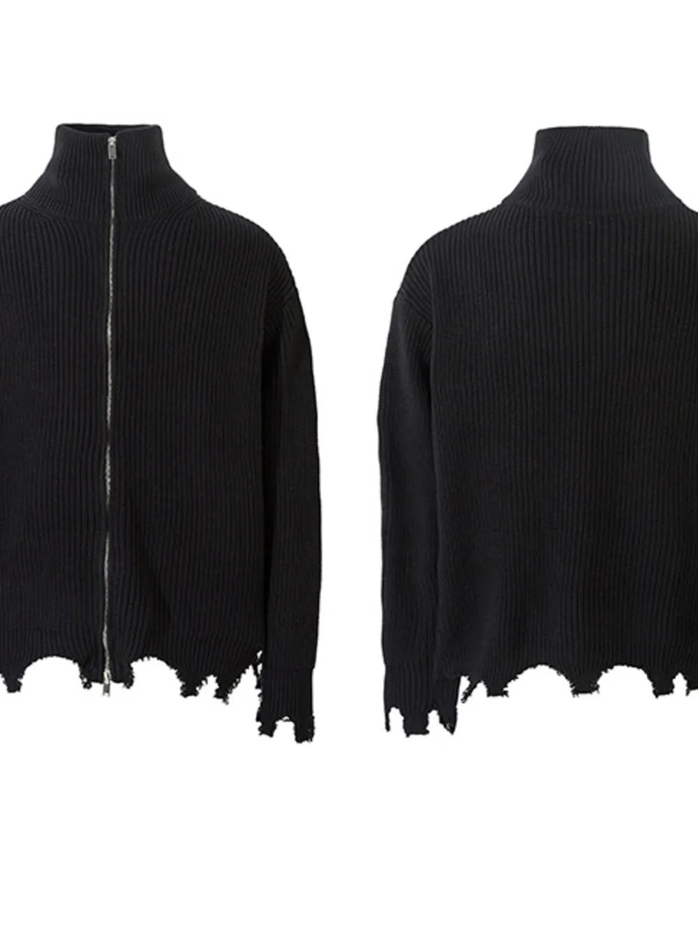 Men's Distressed Hem Ribbed Knit Zip-Up Cardigan, image 3