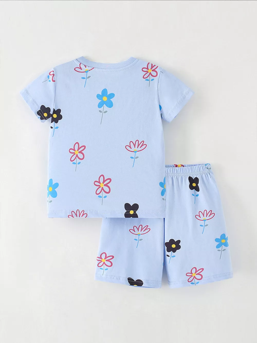 Children's Floral Print Round Neck Tee and Shorts Set, image 5