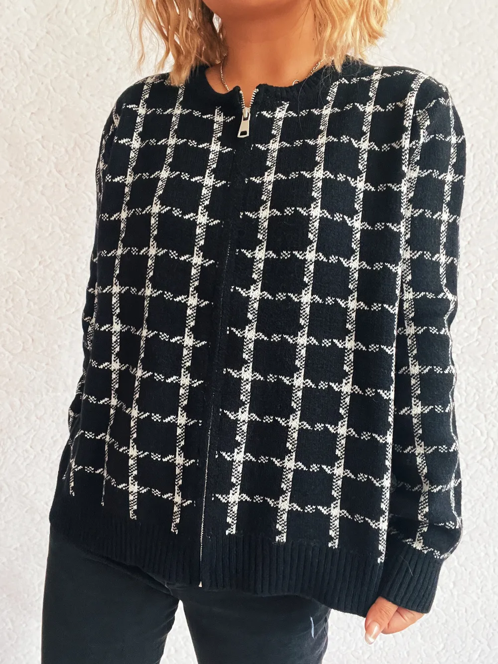 Plaid Pattern Zip Up Cardigan, image 13