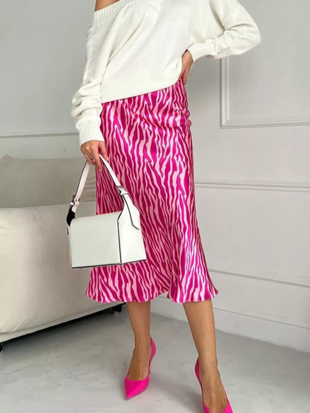 Satin Zebra Print Midi Skirt, image 2