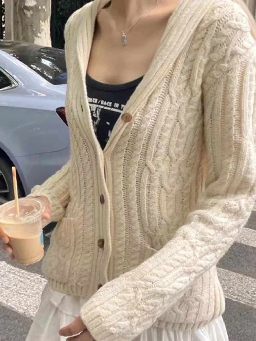 Cable Knit Button Up Cardigan, image 3
