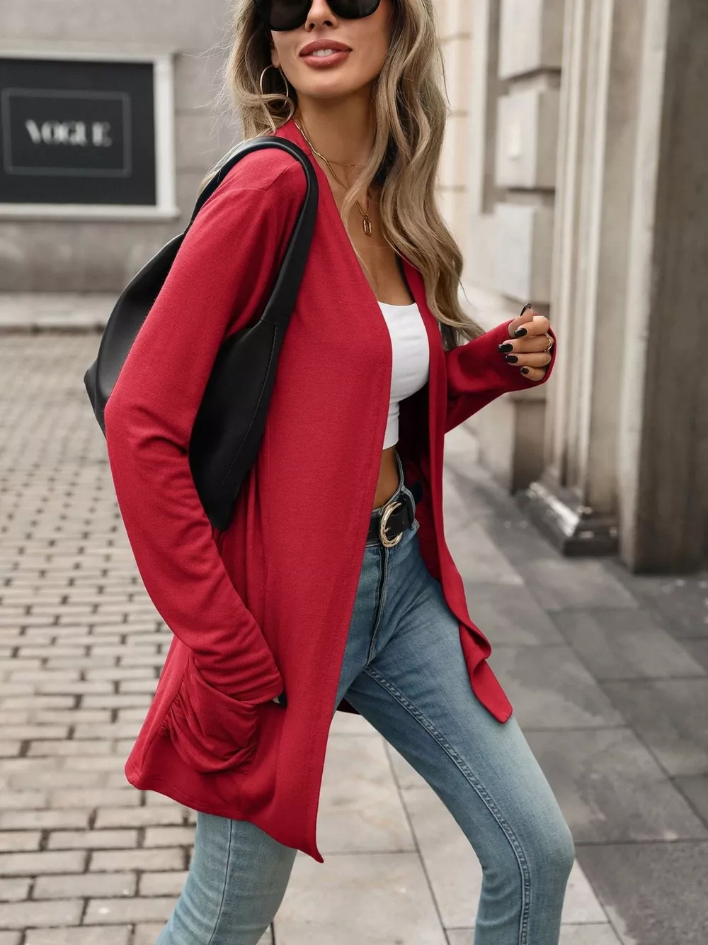 Ruched Pocket Open Front Cardigan, image 4