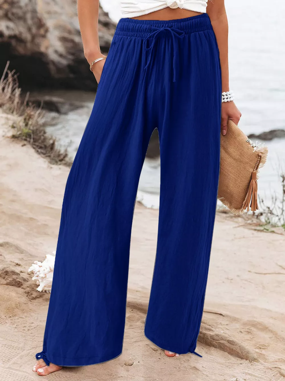Full Size Drawstring Wide Leg Pants Plus Size, image 3