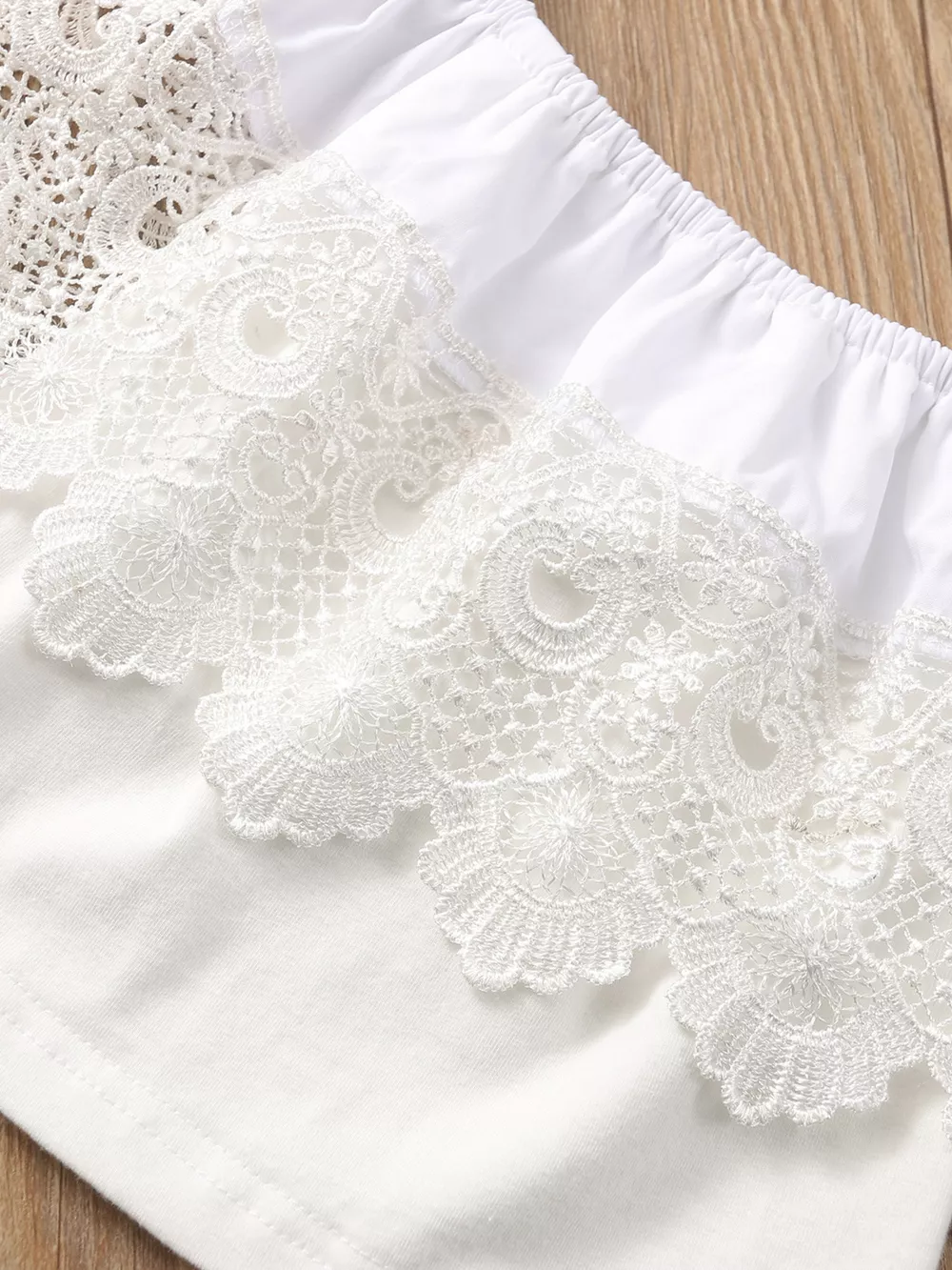 Children's Off-Shoulder Lace Top and Denim Skirt Set, image 4