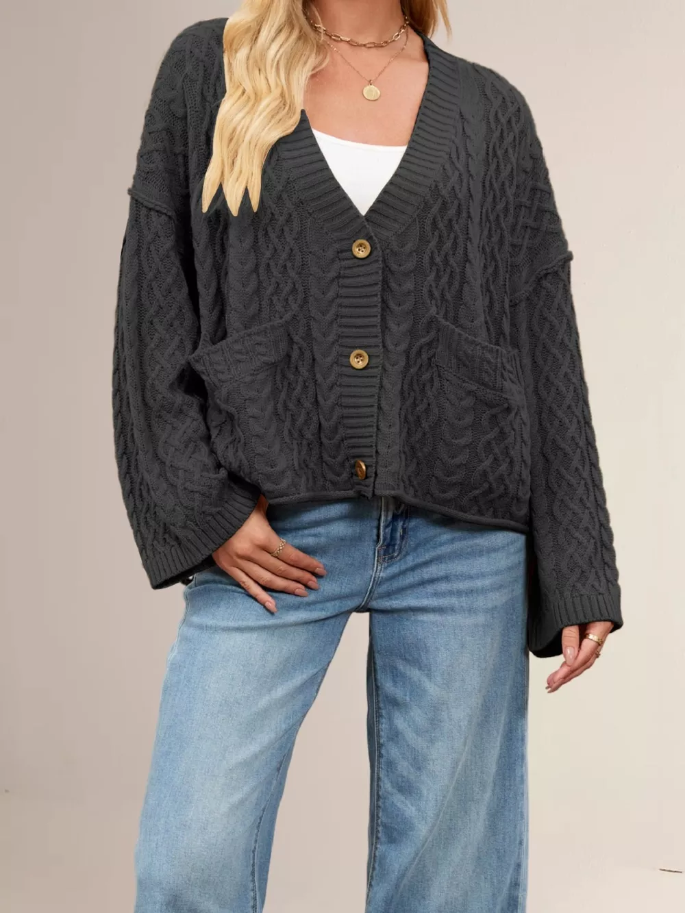 Cozy Cable Knit Cardigan with Pockets, image 9