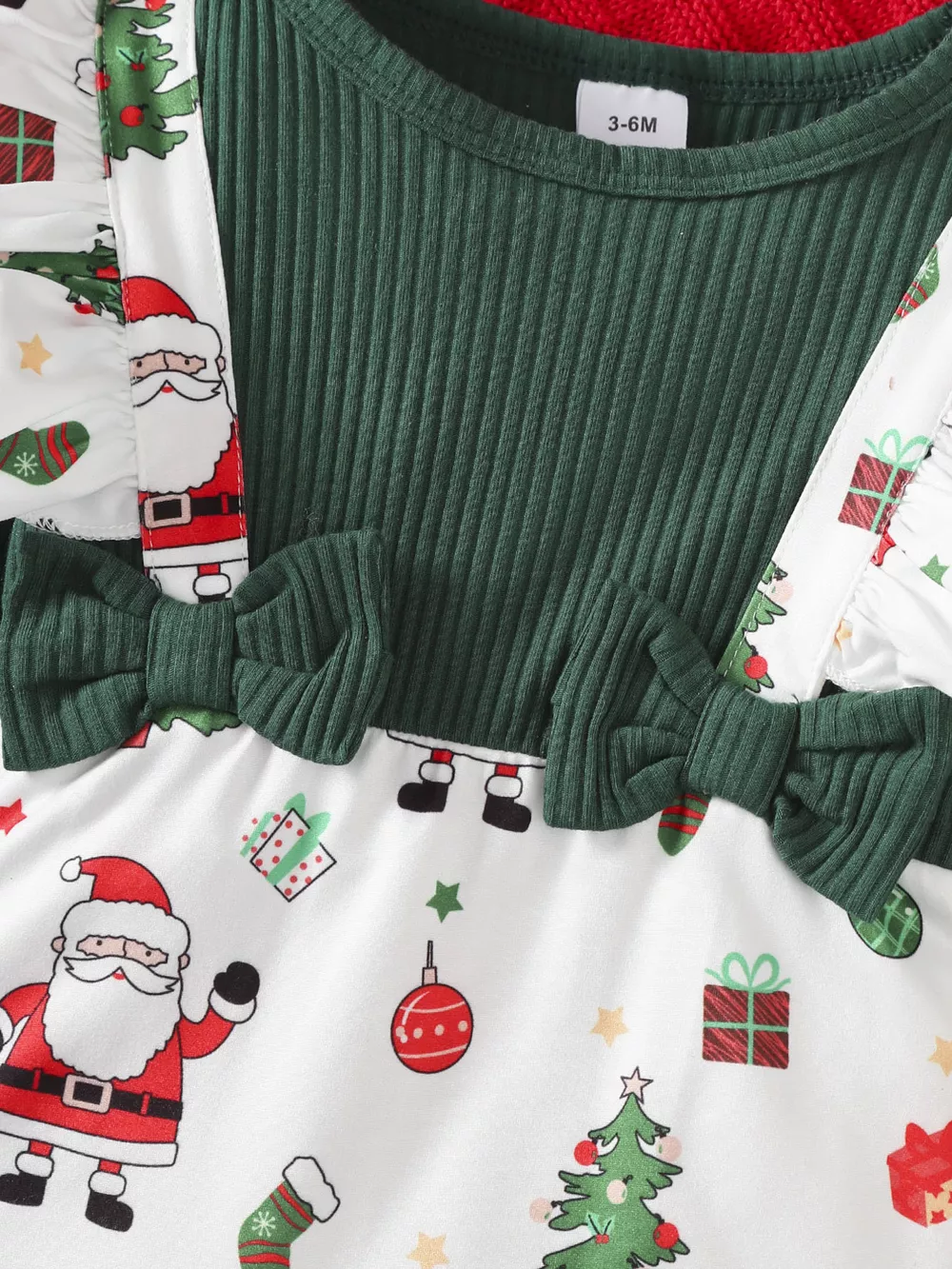 Children's Christmas Santa Print Ruffle Trim Jumpsuit Set with Headband, image 3