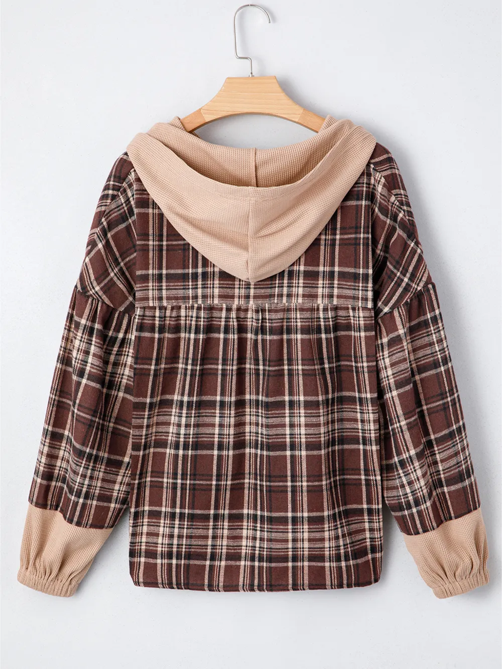 Plaid Patchwork Long Sleeve Hooded Top, image 3