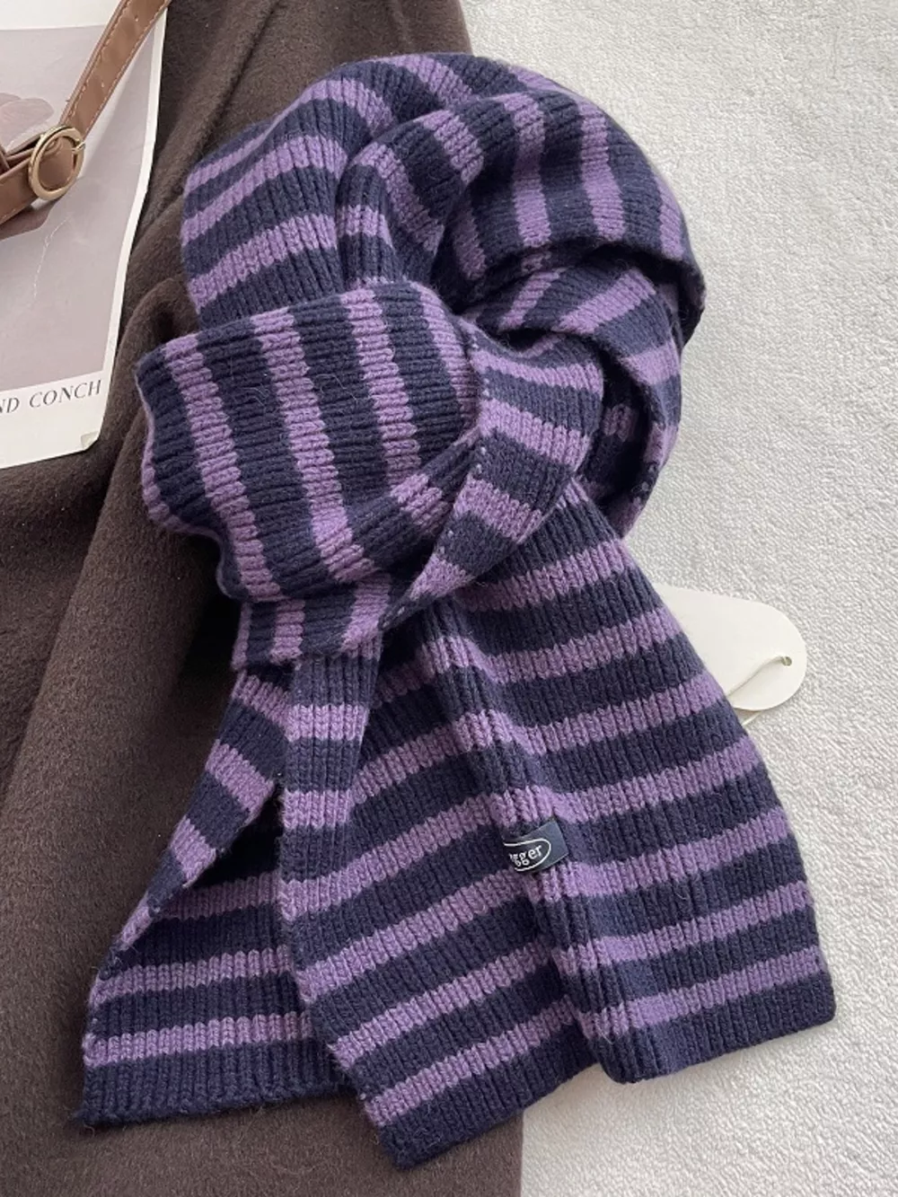 100% Wool Striped Knitted Winter Scarf, image 8