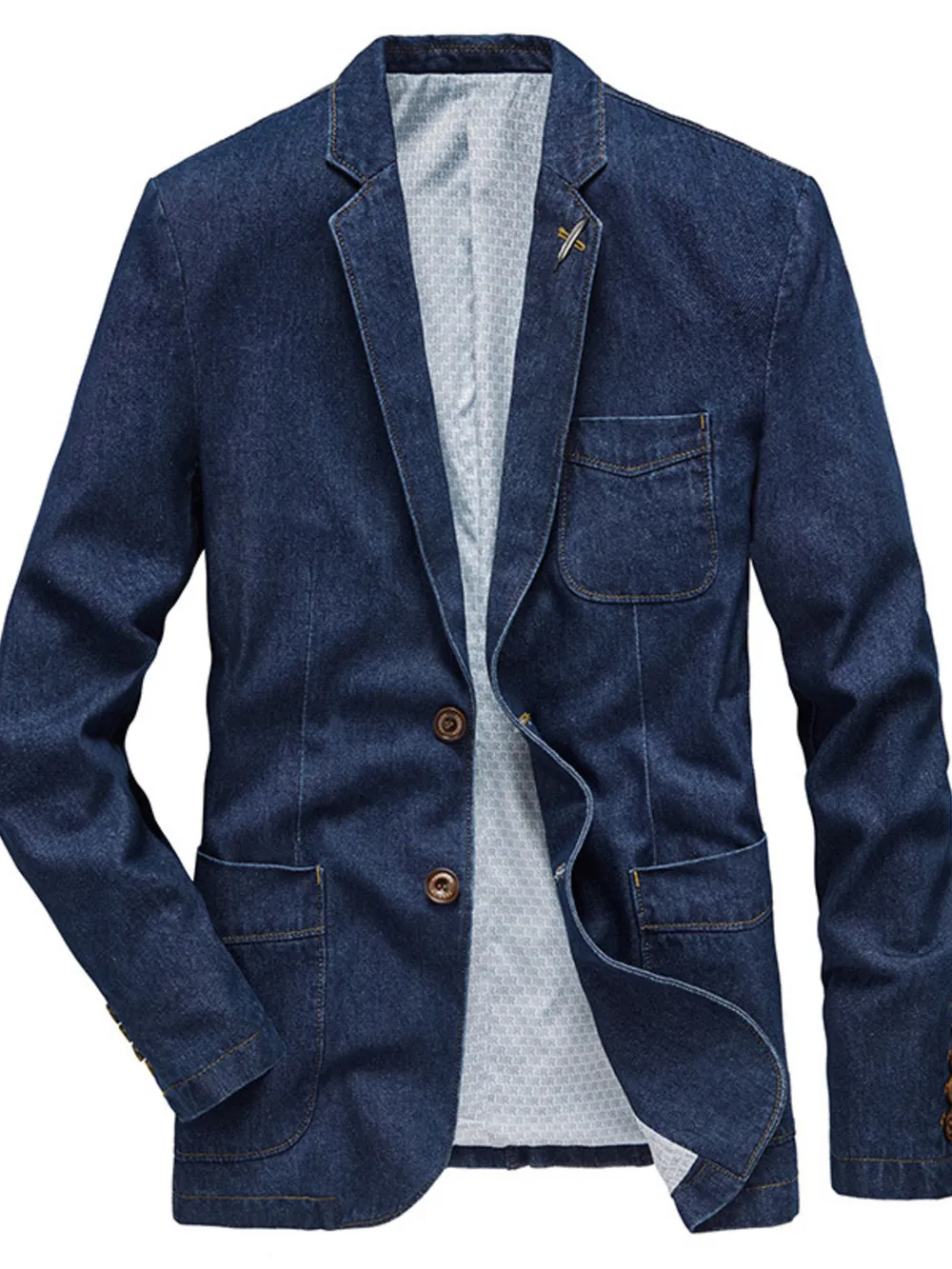 Men's Plus Size Lapel Collar Long Sleeve Denim Blazer, image 3