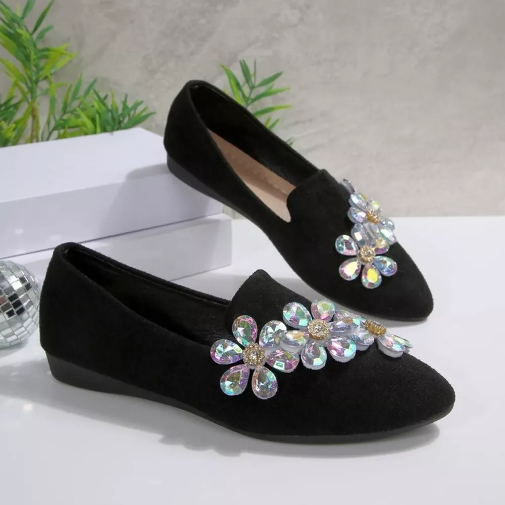 Rhinestone Point Toe Flats Slip-Ons, image 2