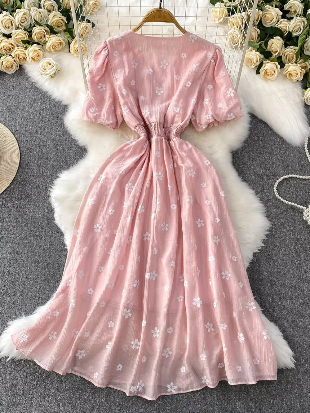 Floral Puff Sleeve A-Line Midi Dress, image 9