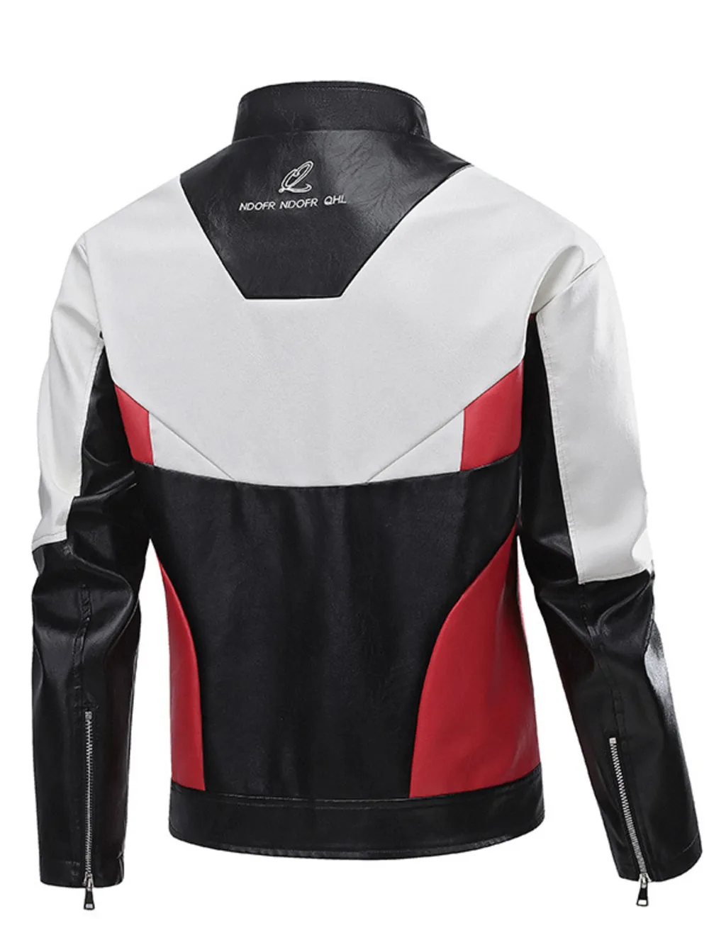 Men's Plus Size Two-Tone Zip Up Leather Jacket, image 4