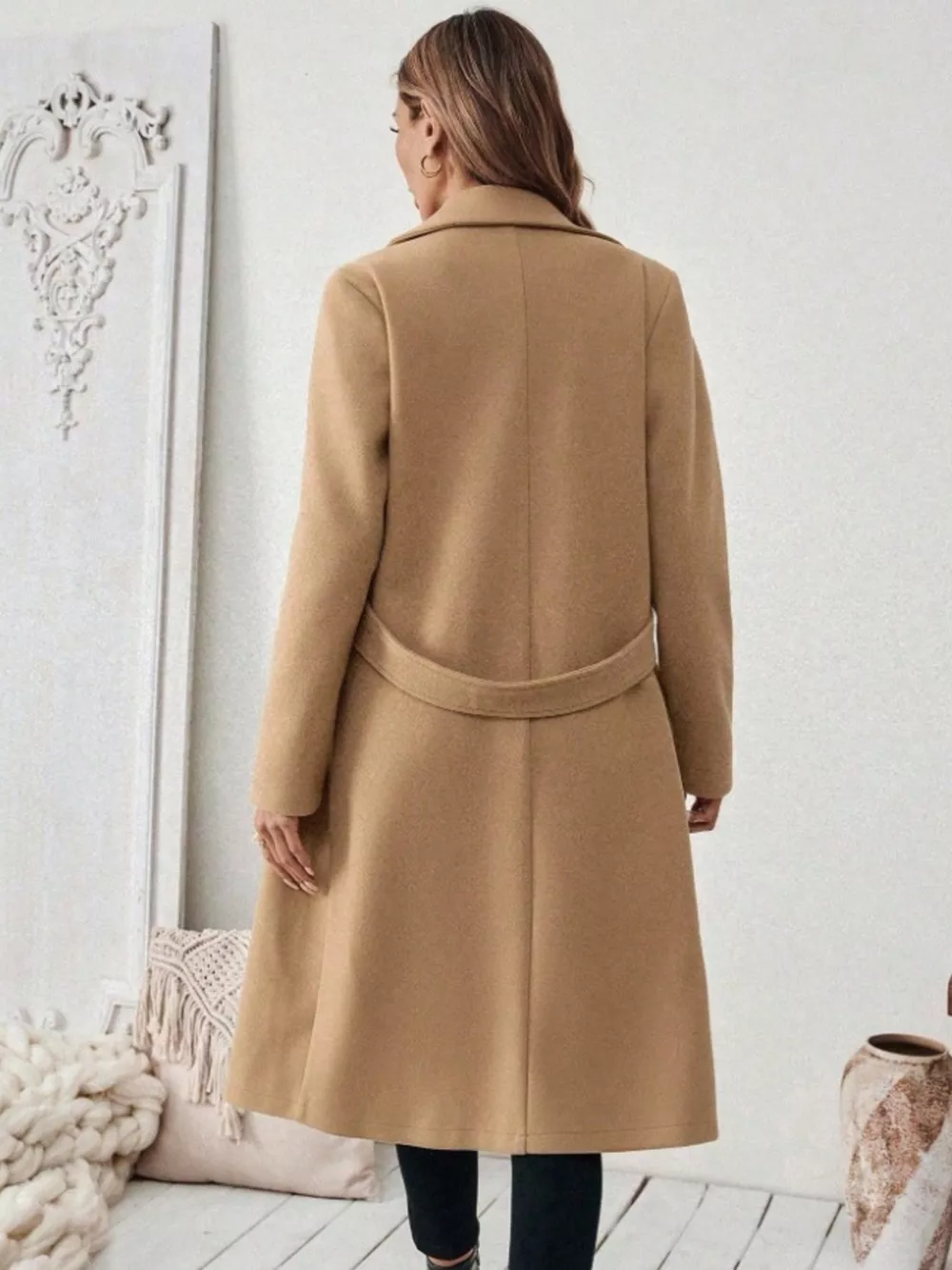 Full Size Elegant Lapel Collar Belted Coat with Pockets Plus Size, image 18