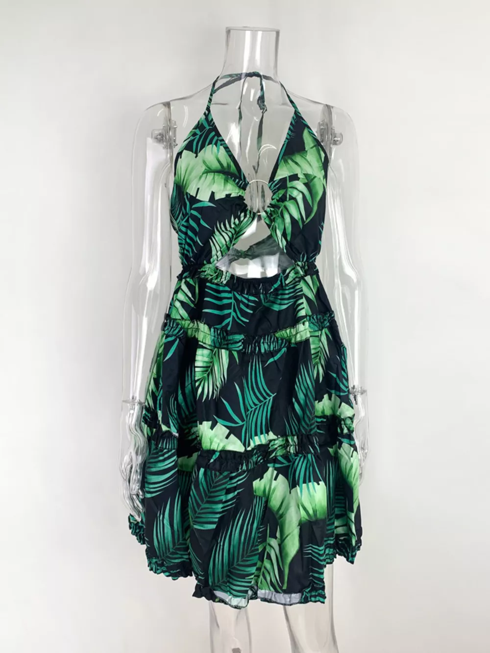 Colorful Print Halter Neck Ruffle Mini Dress, image 24