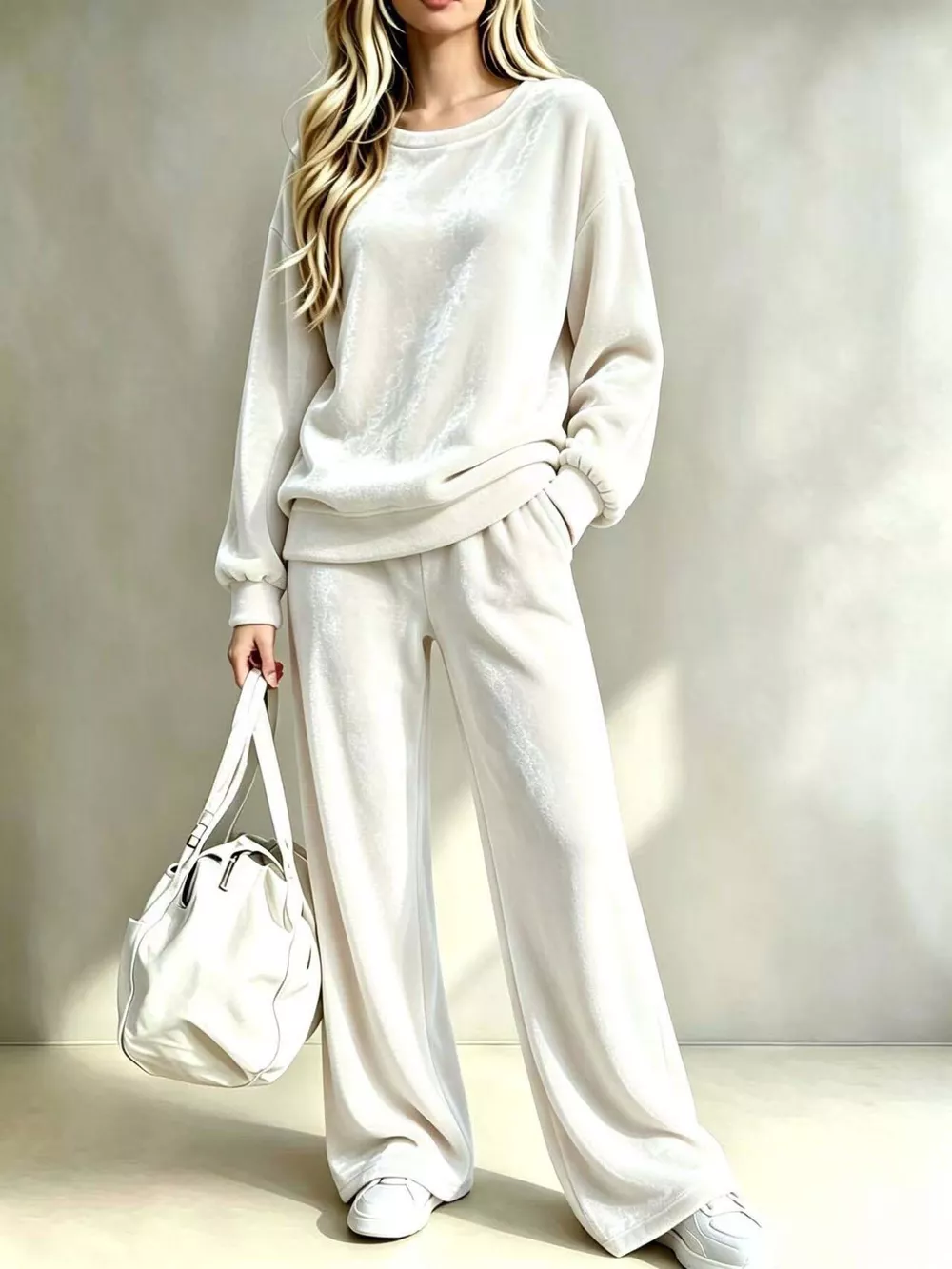 Full Size Velvet Dropped Shoulder Top and Wide-Leg Pants Set Plus Size, image 3