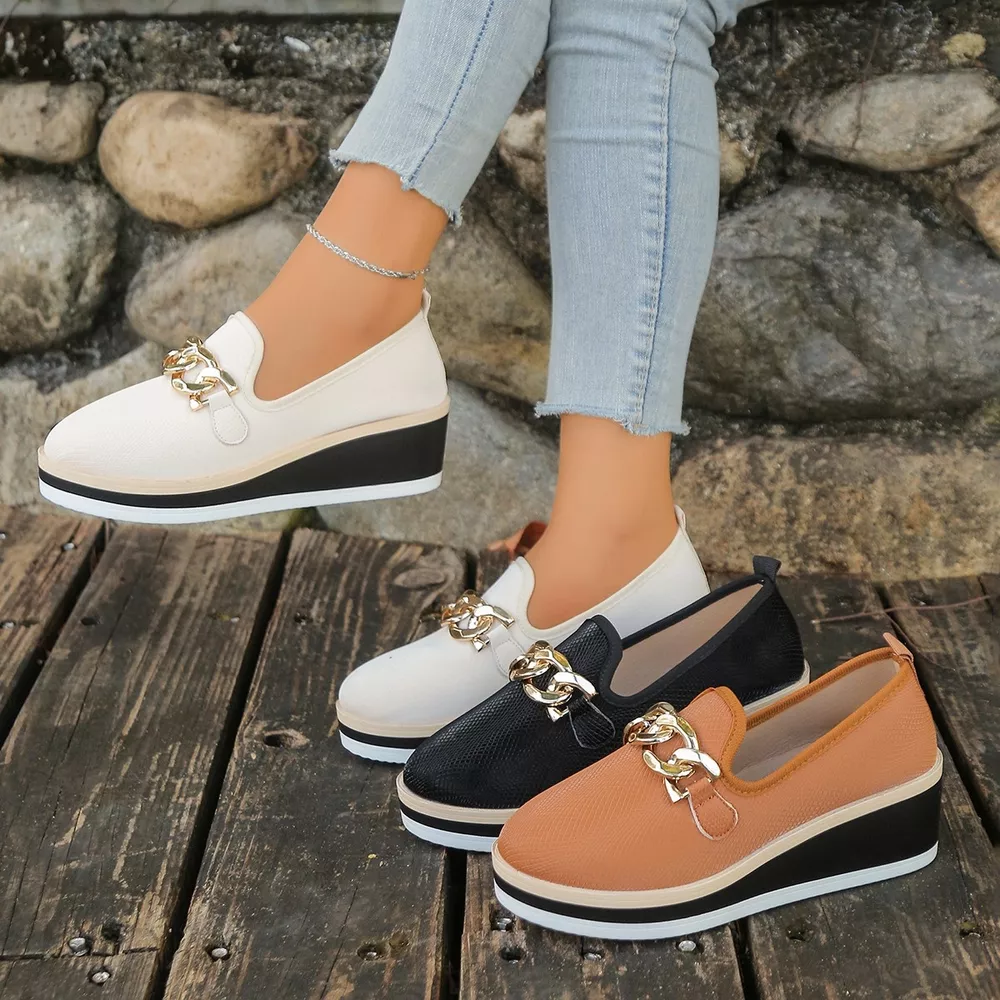 Chain Decor Wedge Loafers, image 2