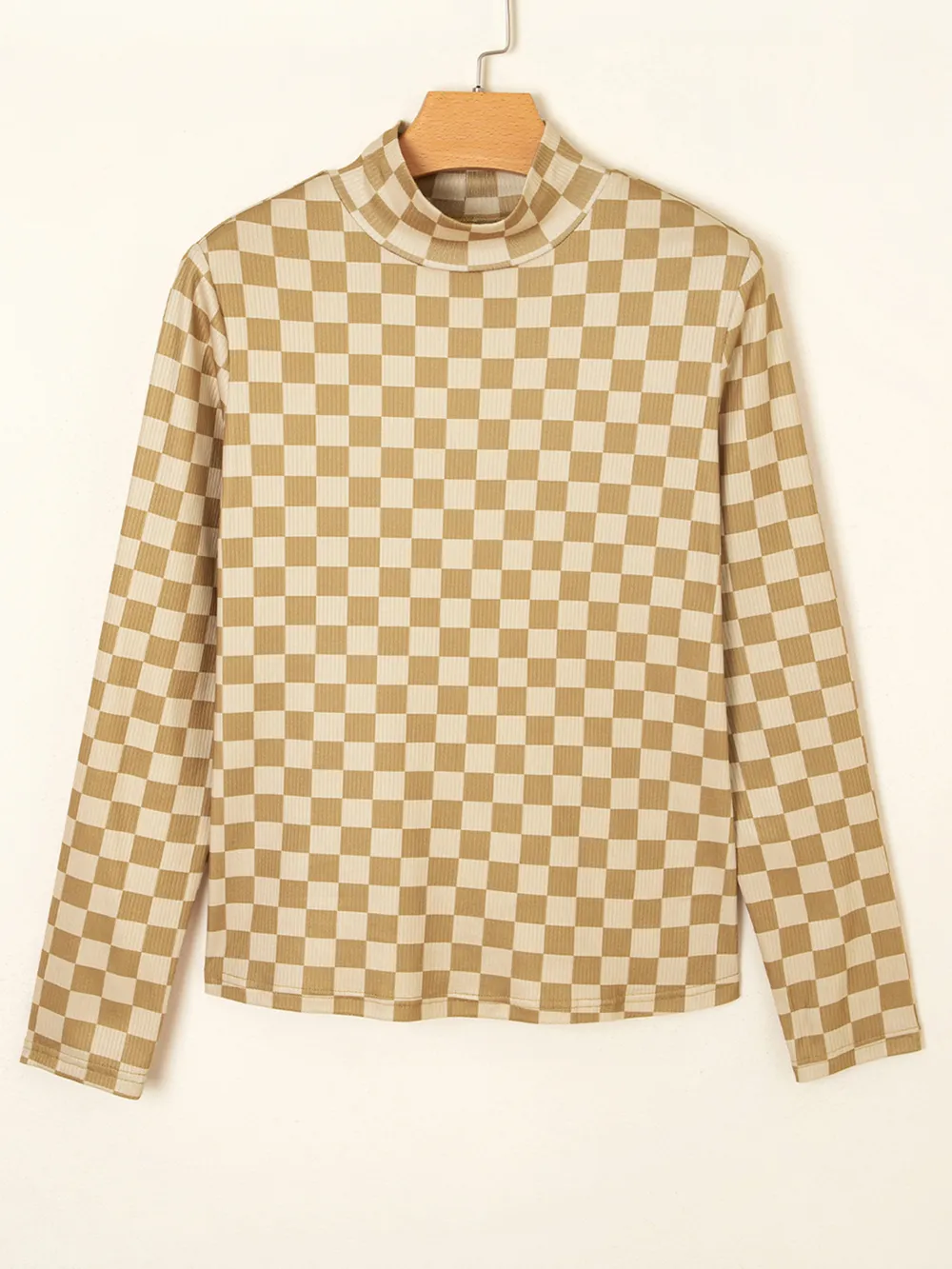 Check Pattern Turtleneck Slim Long Sleeve Tee, image 3