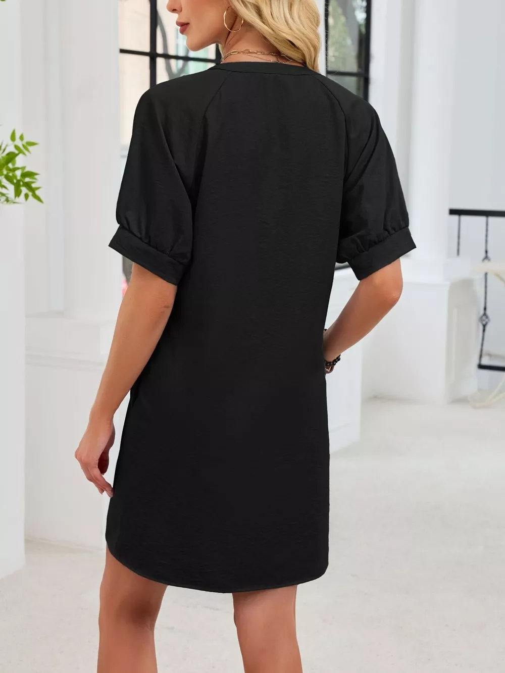 Notched Short Sleeve Tie Waist Dress, image 5