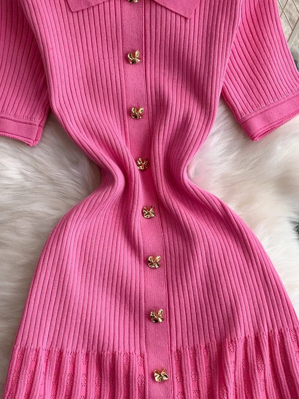 Button Front Ribbed Knit Midi Dress, image 4