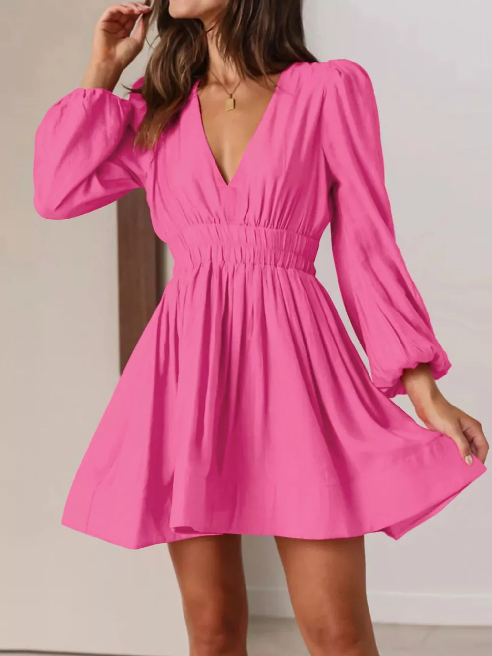 V-Neck Long Sleeve Mini Dress, image 9