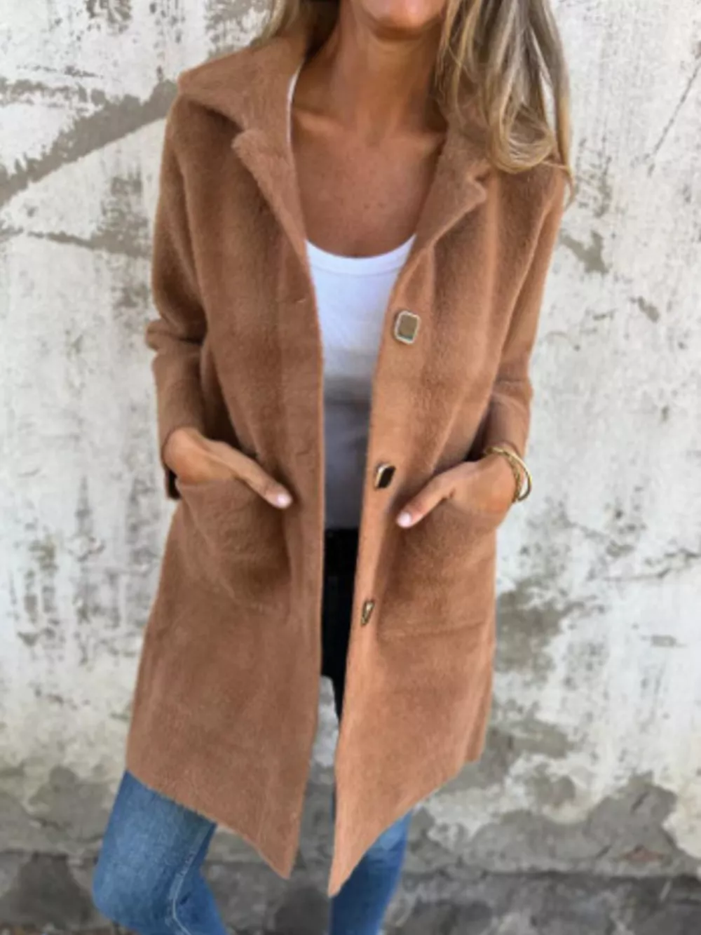 Full Size Button-Down Long Sleeve Longline Coat Plus Size, image 10