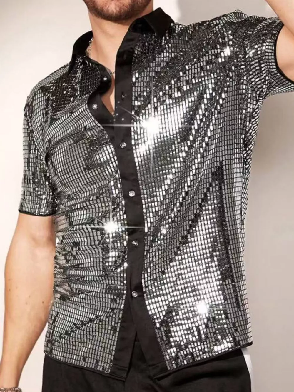 Men's Sequin Button Up Shirt, image 8