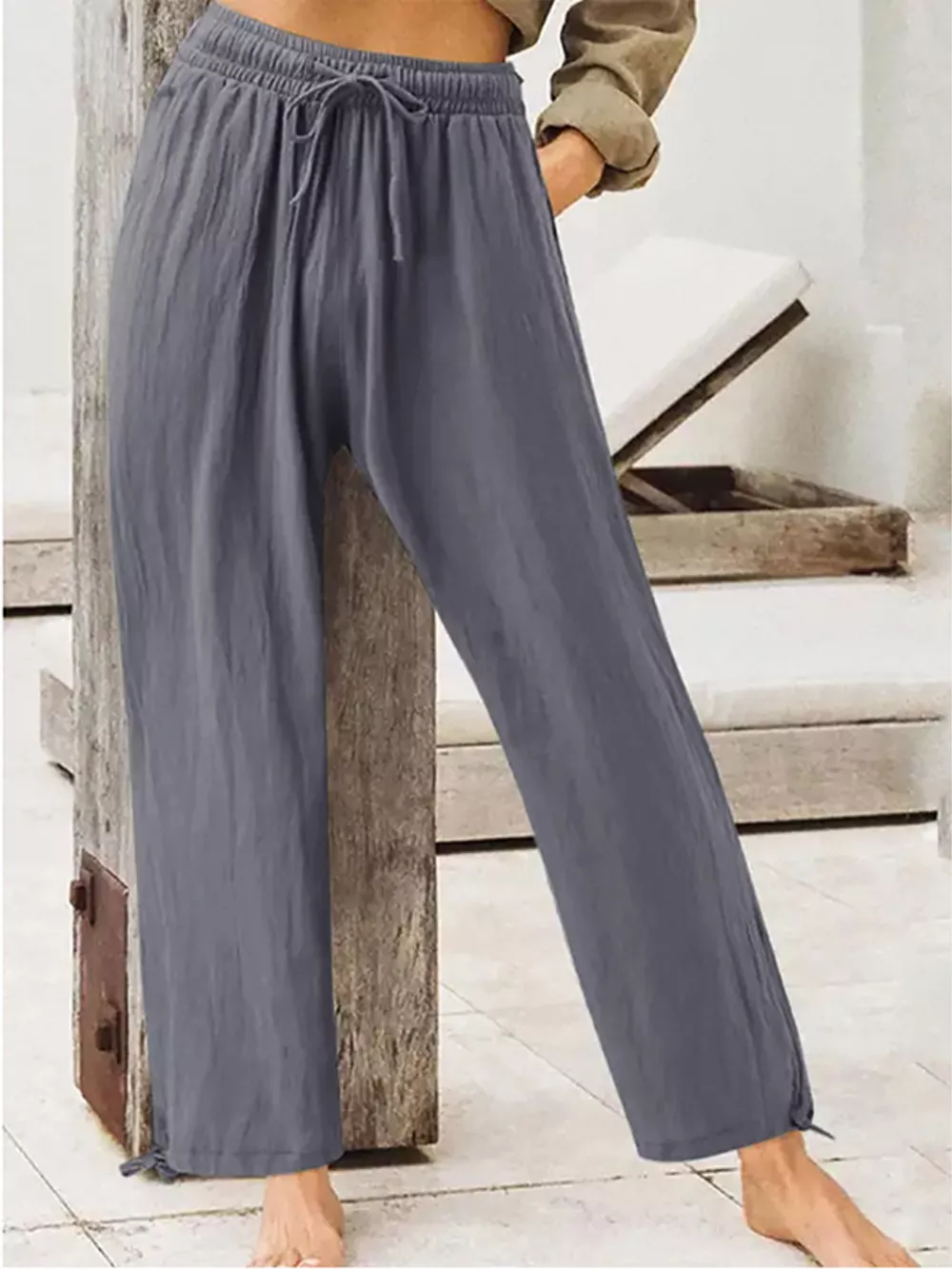 Full Size Casual Drawstring Wide-Leg Pants Plus Size, image 8