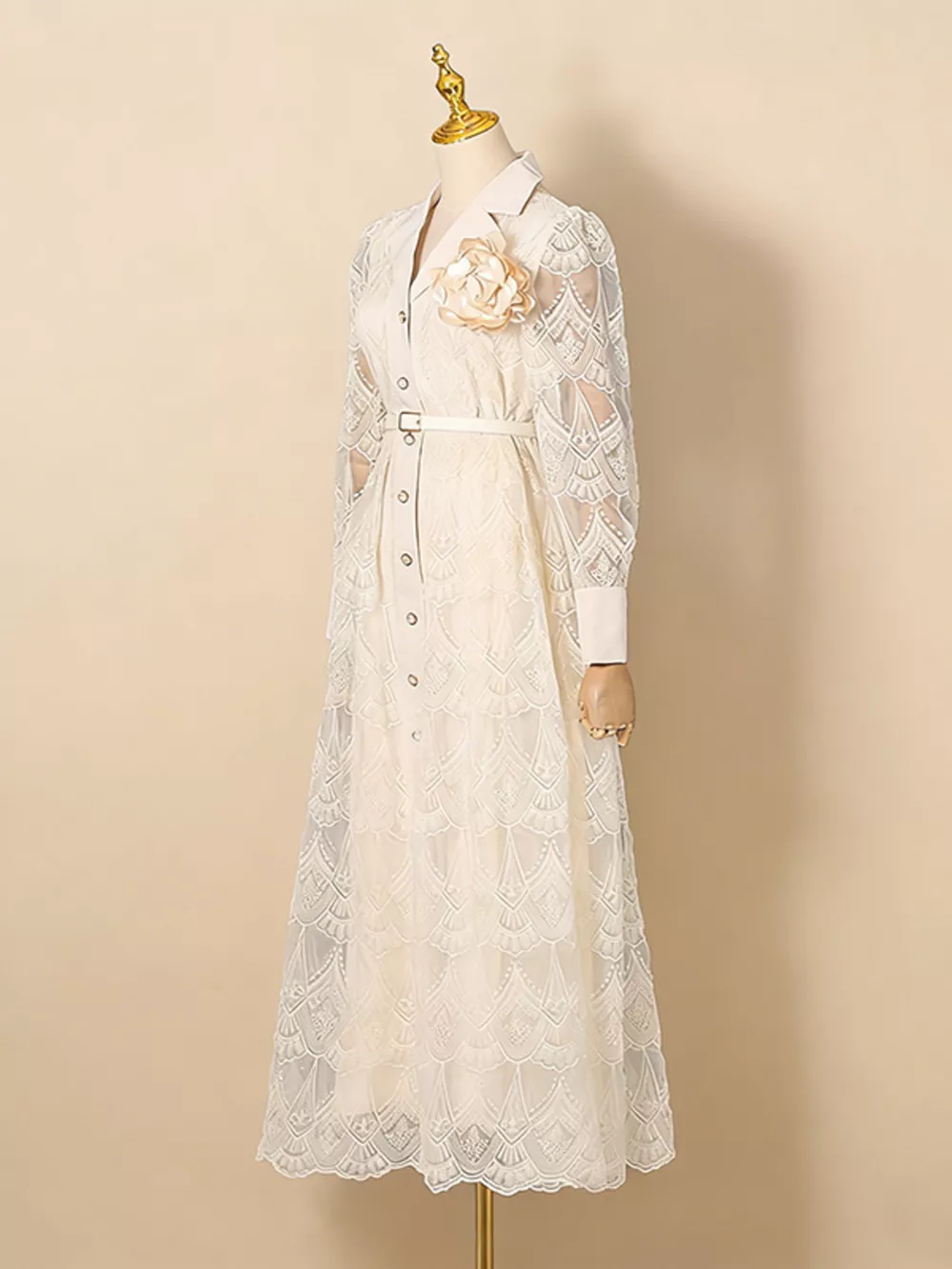 Lace Button Front Midi Dress, image 4