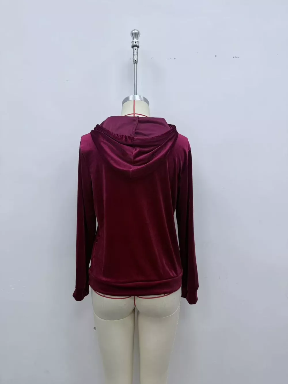 Full Size Velvet Kangaroo Pocket Hoodie Plus Size, image 7