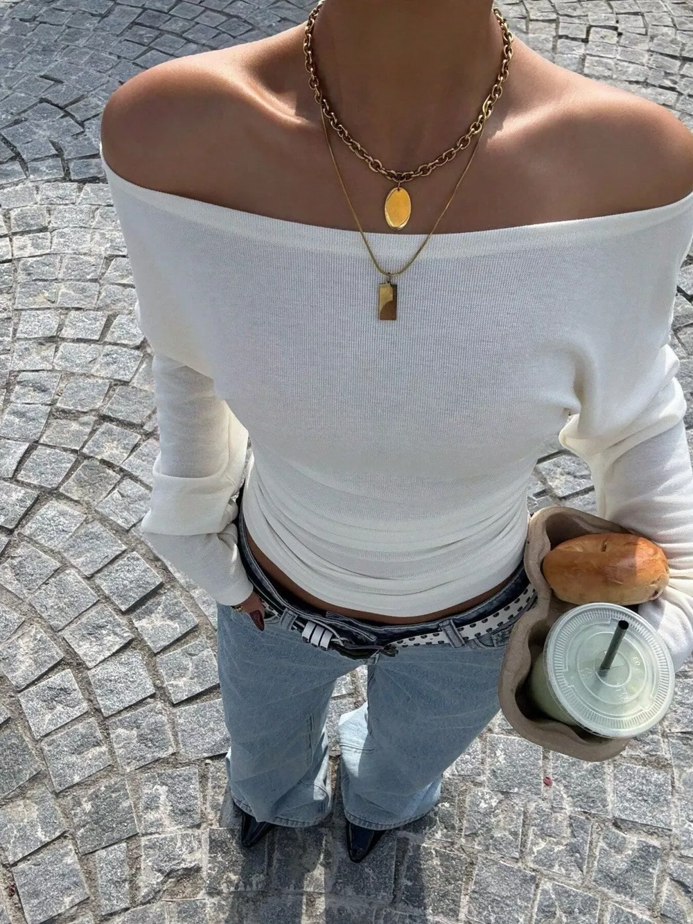 Off-Shoulder Ruched Slim Fit Long Sleeve T-Shirt, image 5