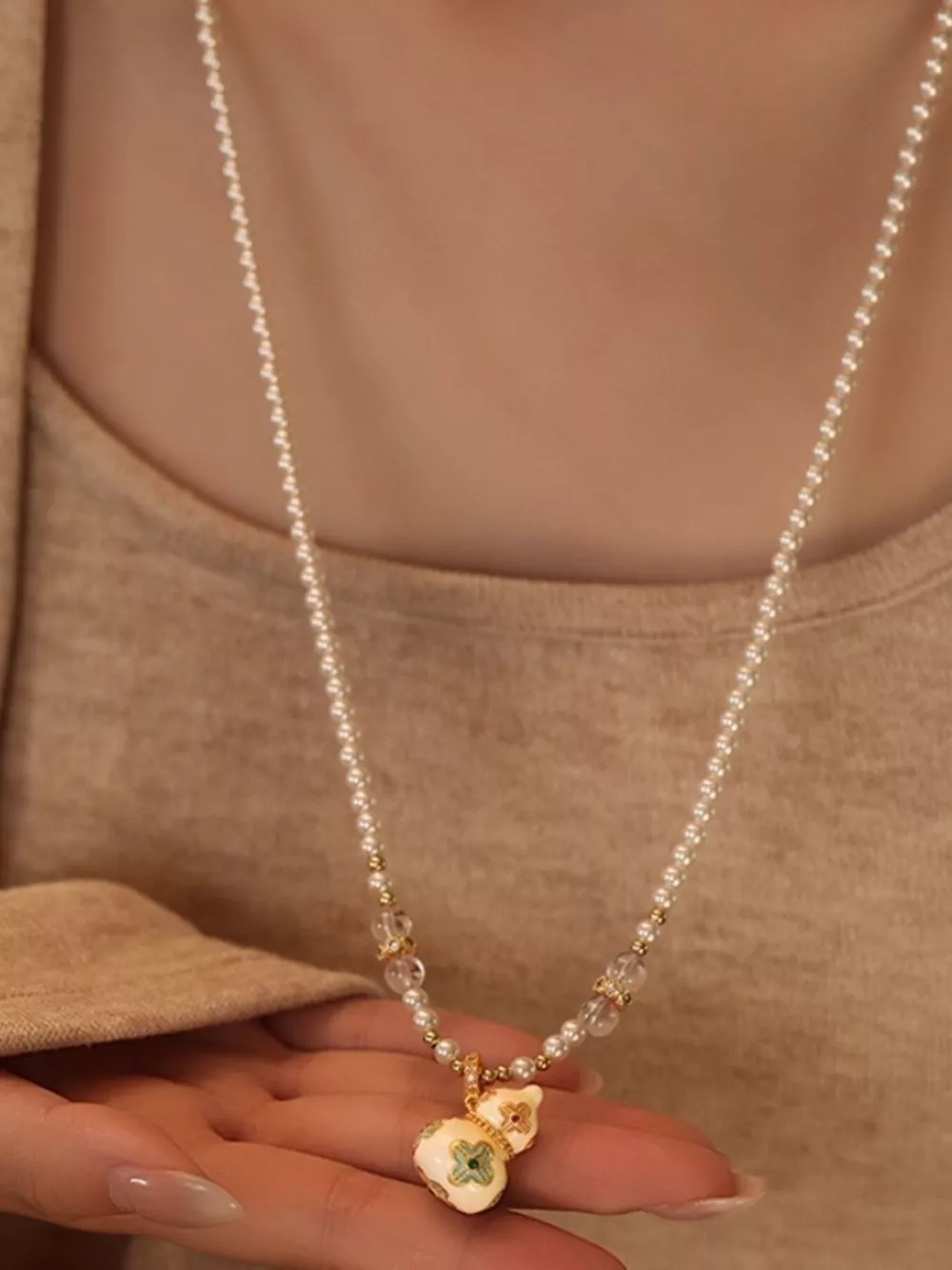 18K Gold-Plated Gourd Pendant Necklace, image 5