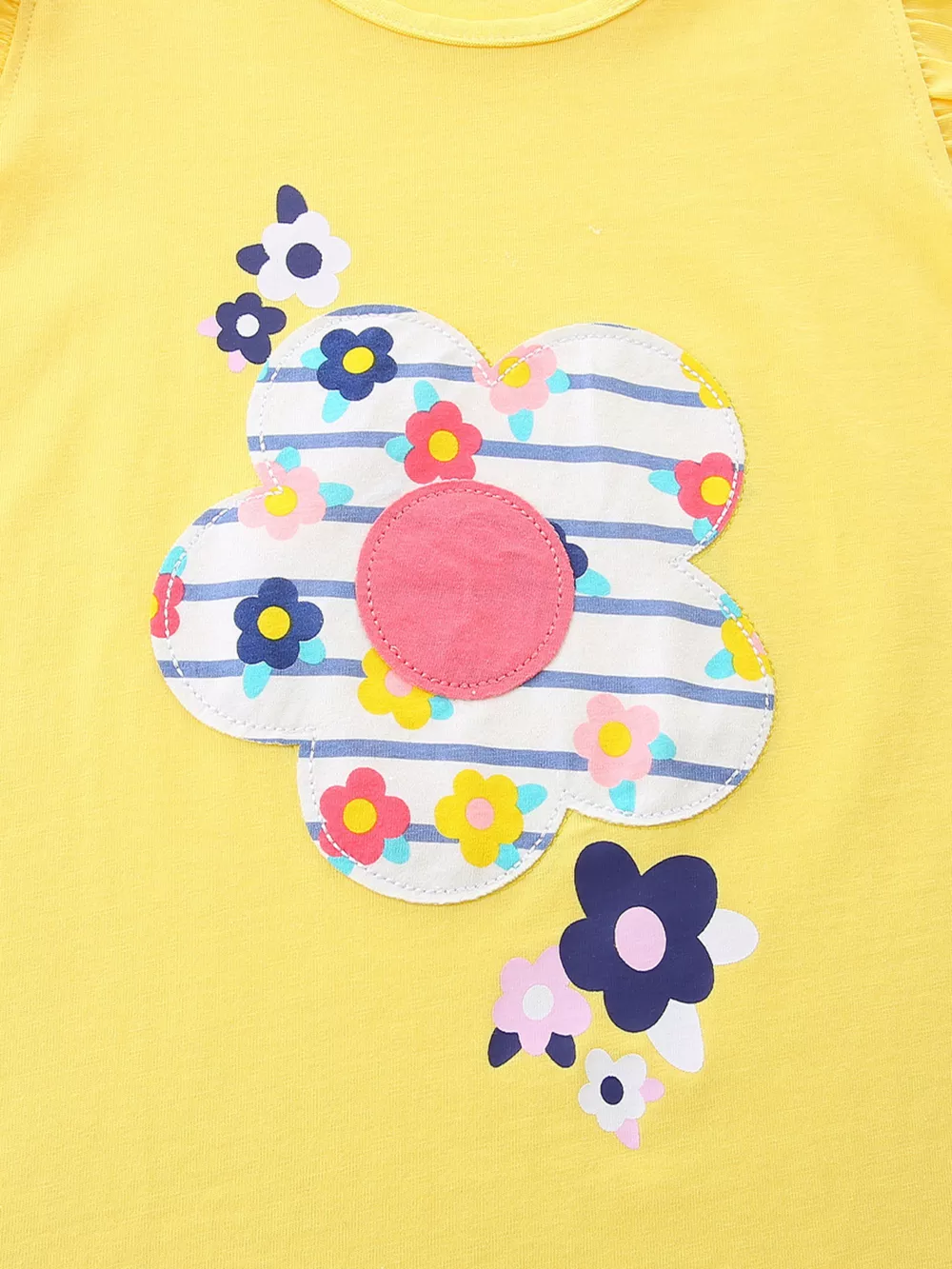 Children's Floral Ruffle Sleeve Top and Striped Shorts Set, image 3
