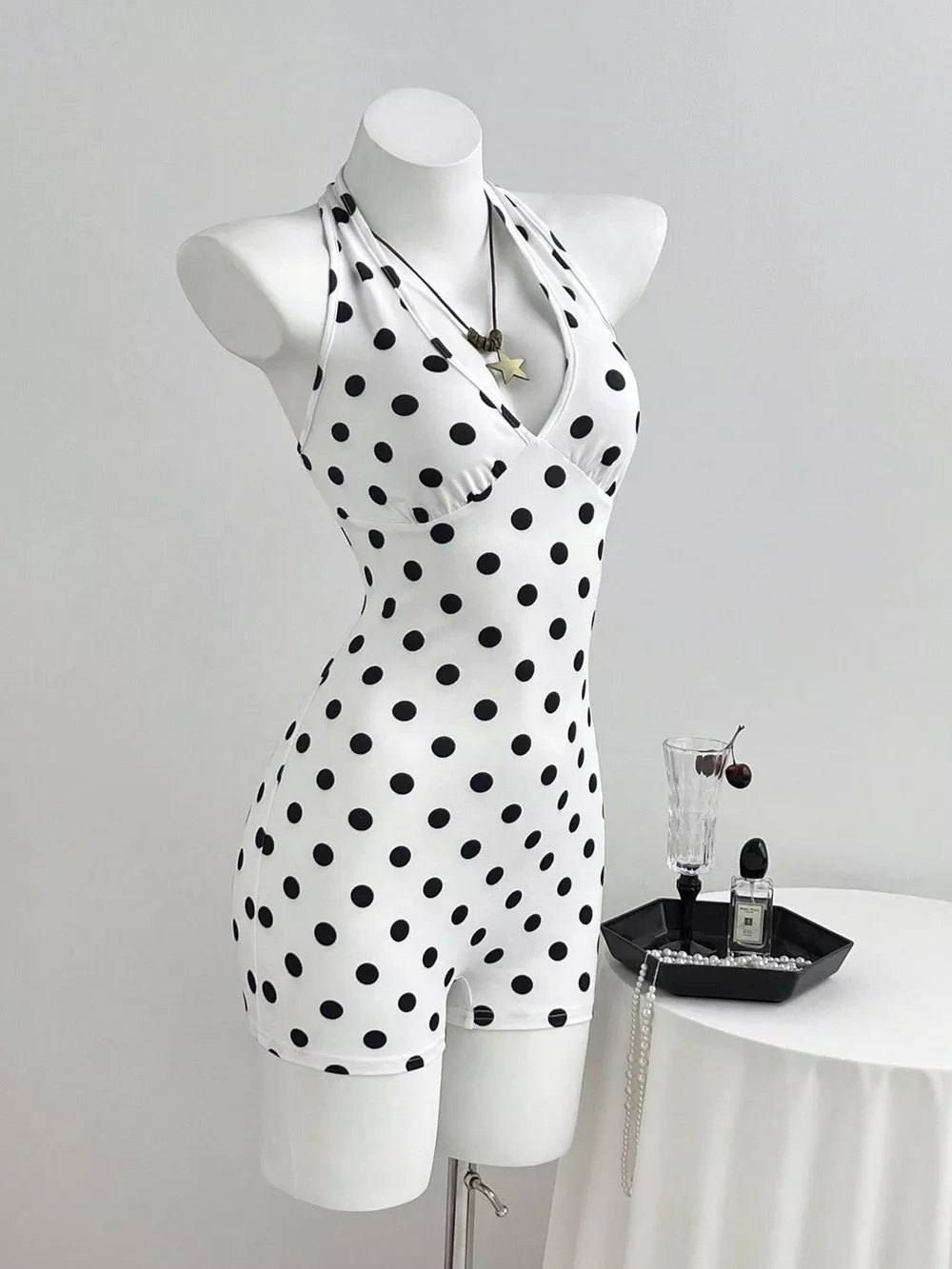 Polka Dot Halter Neck Romper, image 3