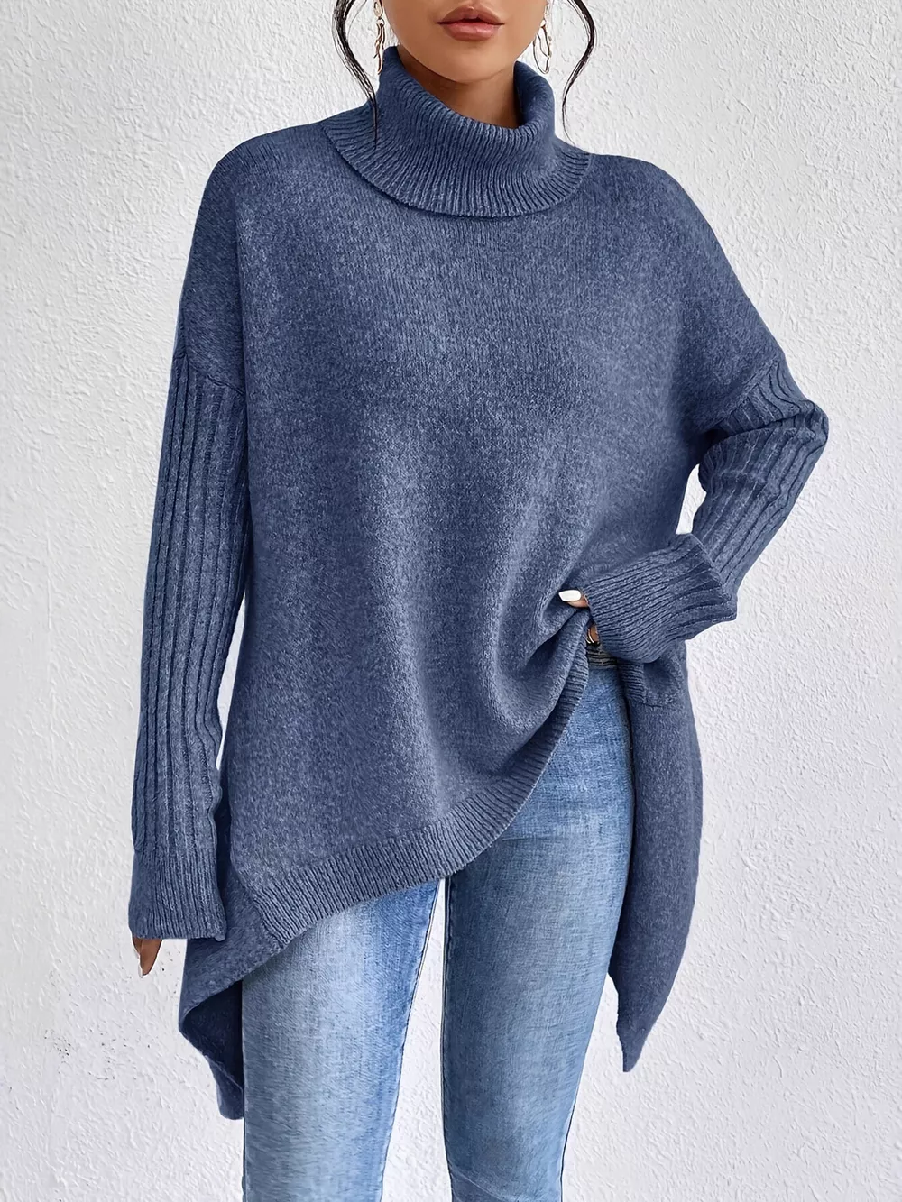 Turtleneck High-Low Hem Sweater, image 9