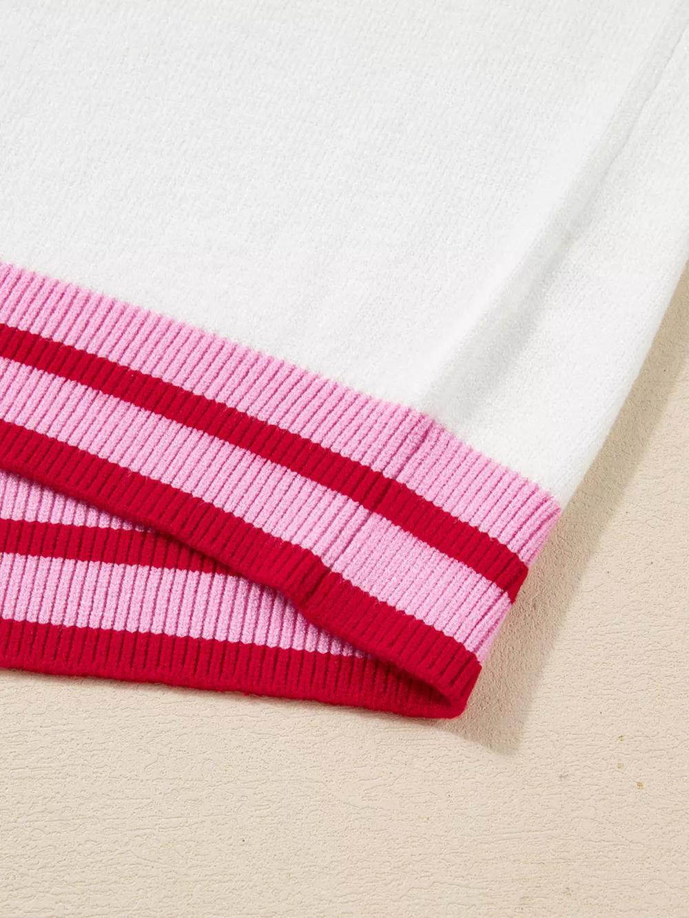 Striped Trim Bow Graphic Round Neck Drop Shoulder Sweater, image 8
