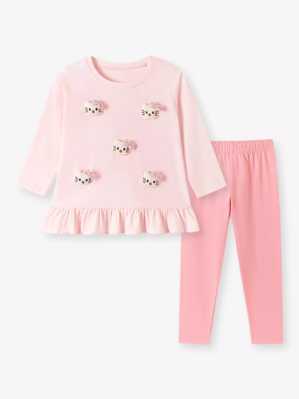 Children's Cat Ruffled Hem Top and Leggings Set, image 3