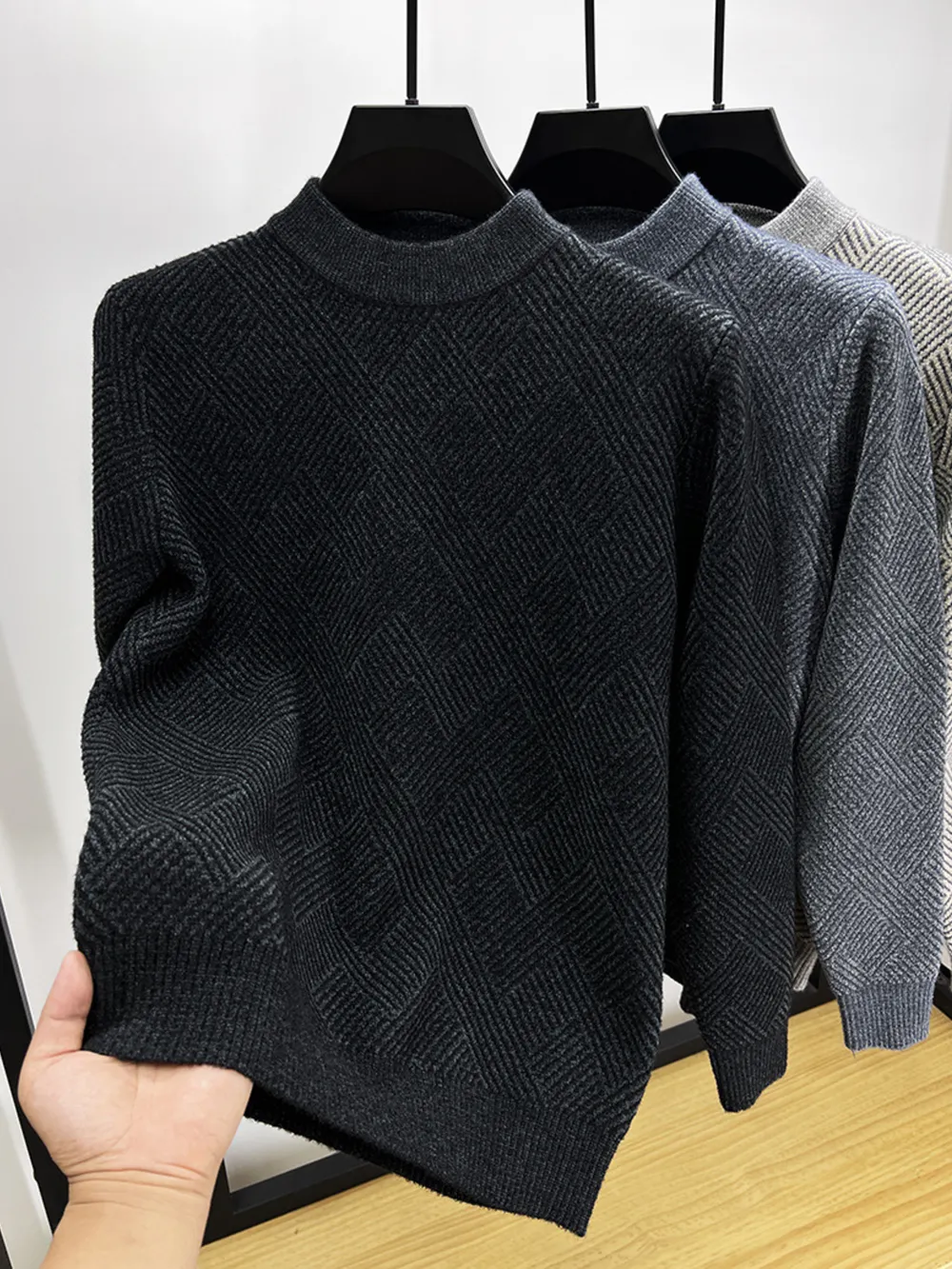 Men's Plus Size Textured Knit Long Sleeve Sweater, image 8