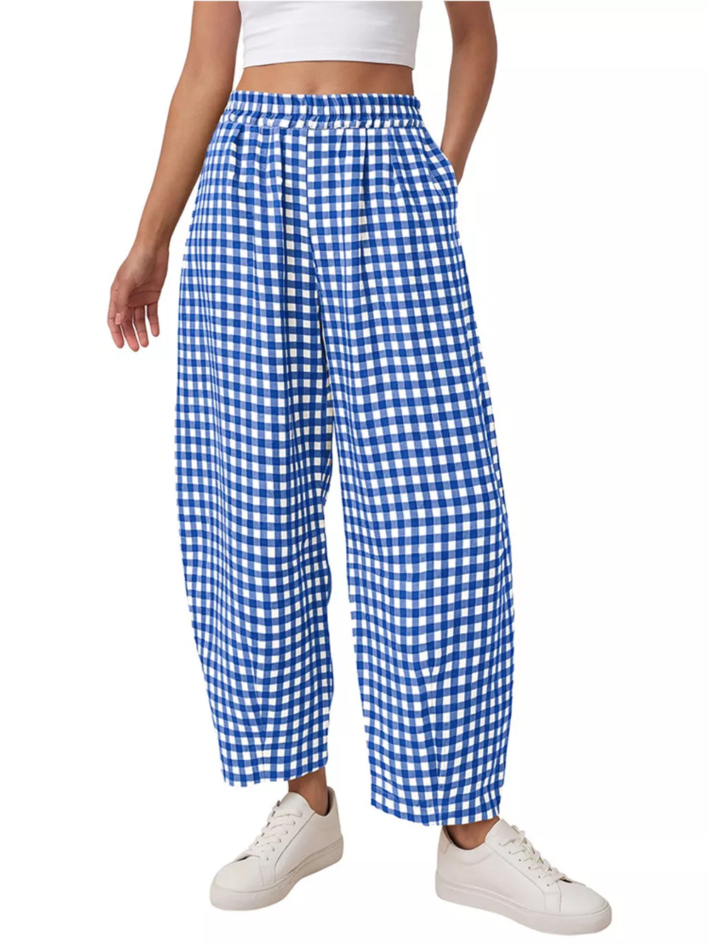 Gingham Wide-Leg Casual Pants, image 5