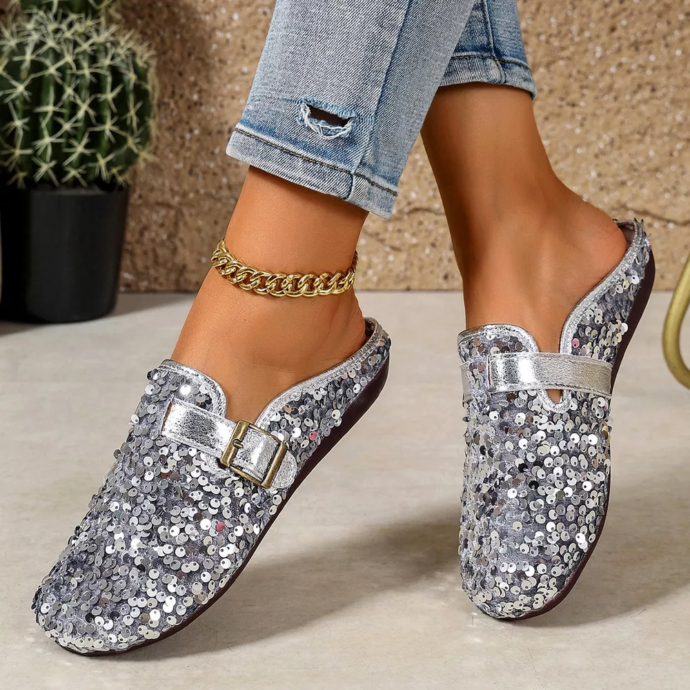 Sparkling Sequin Buckle Slip-On Loafers, image 6
