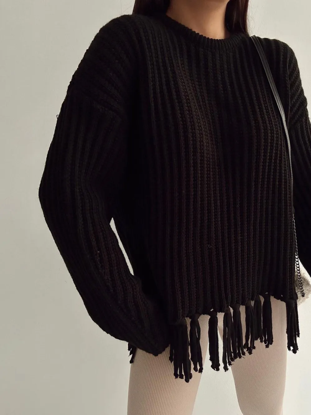 Fringe Round Neck Long Sleeve Sweater, image 6
