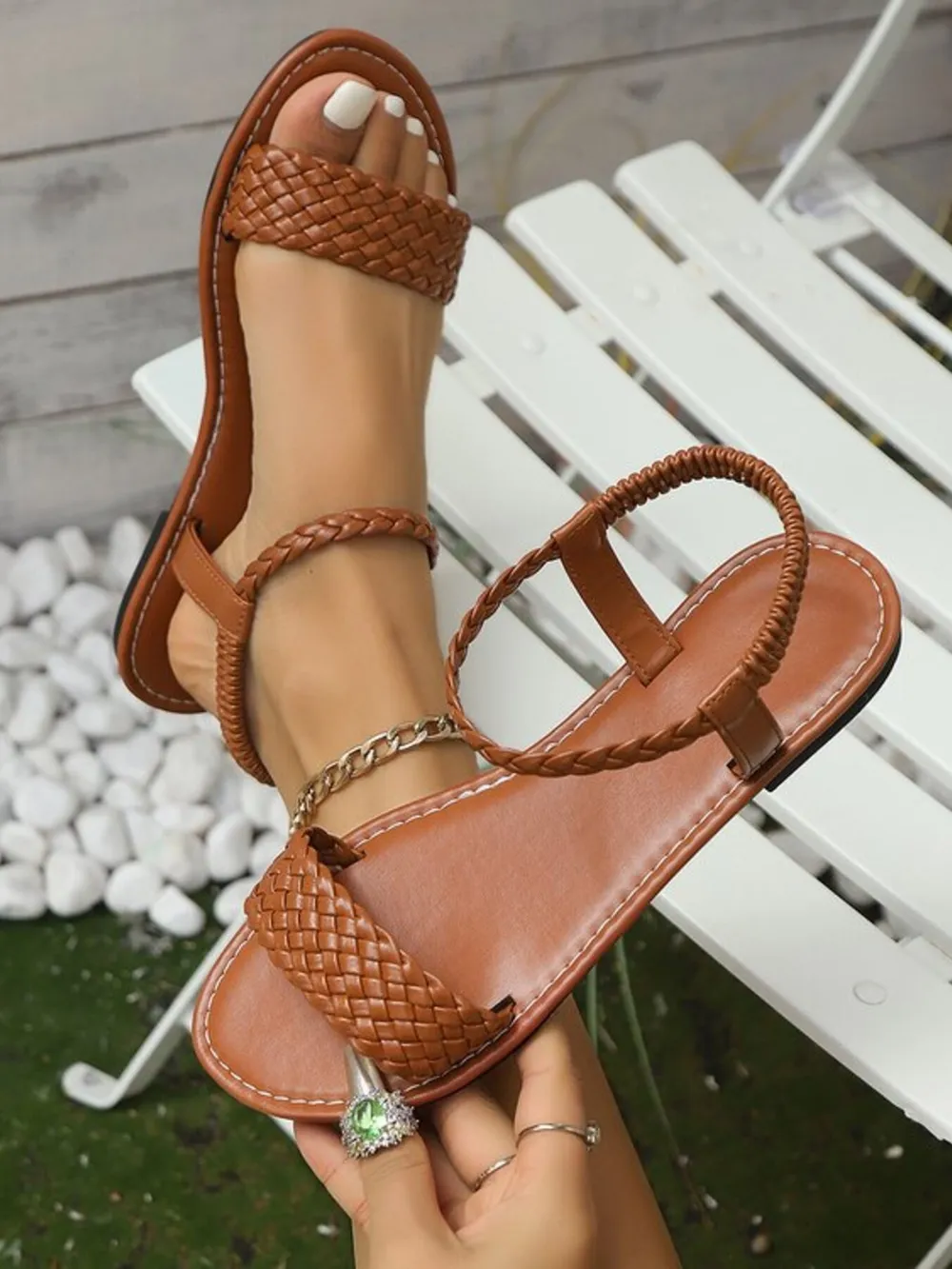 Open Toe Braided Strap Sandals, image 5