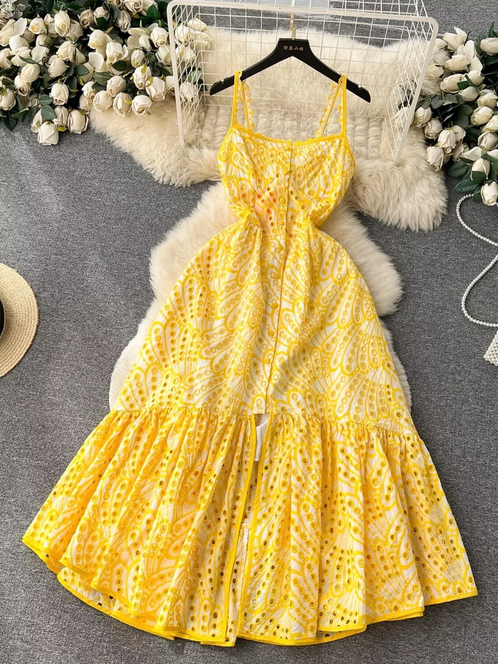 Eyelet Embroidered Tiered Cami Dress, image 2