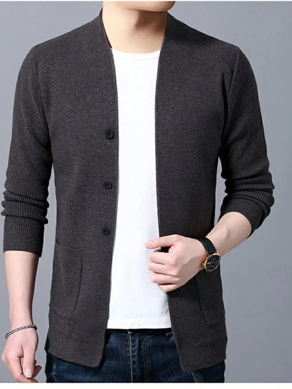 Men's Plus Size Long Sleeve Cardigan with Pockets, image 8