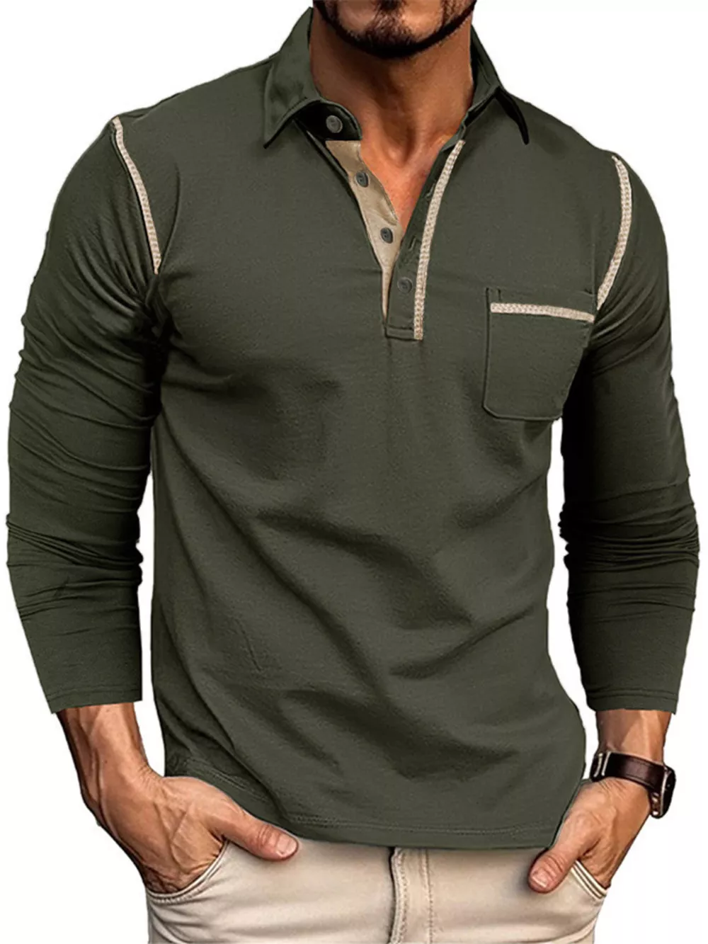 Men's Full Size Long Sleeve Casual Polo Plus Size, image 4